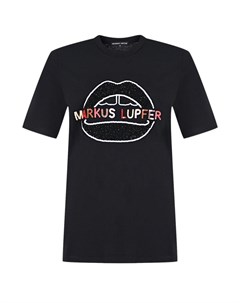 Черная футболка с принтом губы Markus lupfer