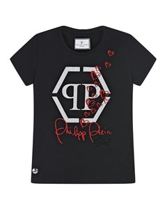 Черная футболка с логотипом из страз детская Philipp plein