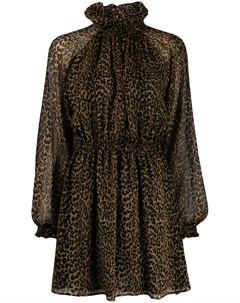Плиссированное платье мини с леопардовым принтом Saint laurent