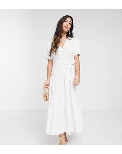 Белое ярусное платье миди с V образным вырезом ASOS DESIGN Petite Asos petite