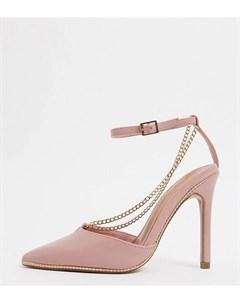 Розовые остроносые туфли на каблуке для широкой стопы с цепочкой Asos design