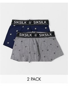 Набор из 2 шорт боксеров серого темно синего цвета с логотипом Siksilk