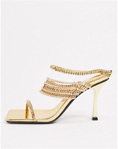 Золотистые босоножки на каблуке с цепочками Jeffrey campbell