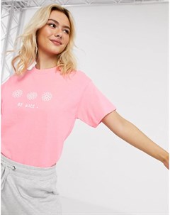 Розовая oversized футболка с принтом be nice Heartbreak