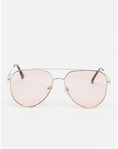 Золотистые солнцезащитные очки авиаторы с розовыми стеклами Asos design