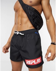 Черные шорты для плавания с ярким логотипом Replay
