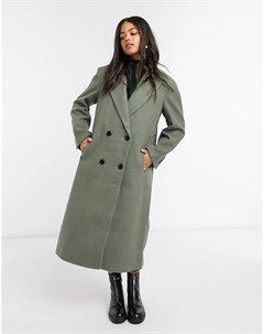 Шалфейно зеленое пальто макси с подплечниками Asos design