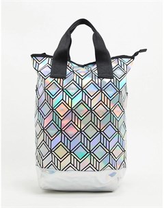 Серебристая сумка тоут с 3D геометрическим принтом Adidas originals