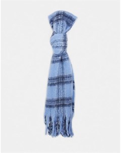 Синий пушистый шарф в клетку Asos design
