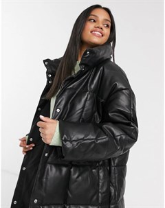 Черное длинное стеганое пальто Asos design