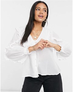 Блузка с вышивкой ришелье и рюшами на воротнике Asos design