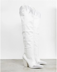 Белые ботфорты в стиле вестерн с декоративной отделкой Brandy Public desire