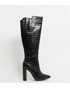 Черные ботфорты с крокодиловым рисунком Glamorous wide fit