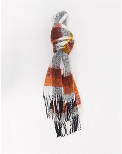 Длинный пушистый шарф в клетку горчичного и коричневого цвета Asos design