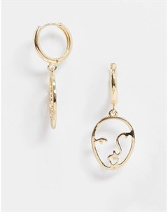 Золотистые серьги кольца с абстрактными подвесками в виде лица Asos design