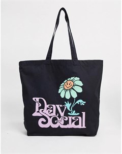 Черная сумка тоут с цветочным принтом ASOS Day Social Asos day social
