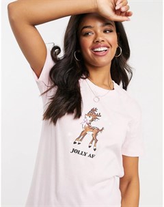 Розовая oversize футболка с новогодними мотивами Skinny Dip Skinnydip