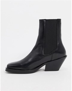 Черные кожаные полусапожки на каблуке с квадратным носком Femme Selected
