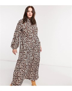 Платье с высоким воротником длинным рукавом многоярусной юбкой и леопардовым принтом Verona curve