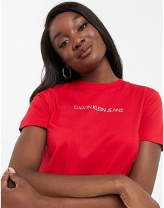 Красная футболка с короткими рукавами и логотипом Calvin klein jeans