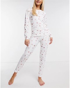 Супермягкий комплект пижамы с леггинсами кремового цвета с принтом в виде звездочек Loungeable