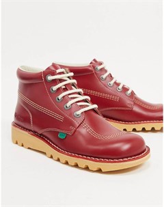 Красные кожаные высокие ботинки Kickers