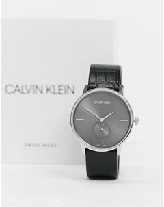 Часы с серым циферблатом и черным ремешком Calvin klein