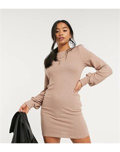 Коричневое очень мягкое платье мини с подплечниками ASOS DESIGN Petite Asos petite