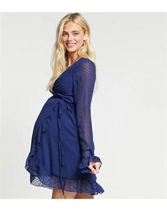 Темно синее платье мини из ткани добби с запахом и рукавами клеш ASOS DESIGN Maternity Asos maternity