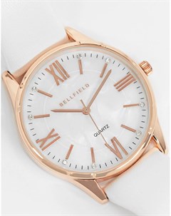Часы с белым ремешком и циферблатом цвета розового золота Bellfield