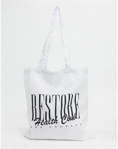 Белая сумка для покупок с принтом restore health club Asos design