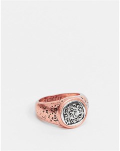 Золотисто розовый перстень с гравированным украшением из вороненого серебра Classics 77