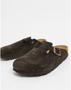 Кофейные замшевые клоги слипоны Birkenstock