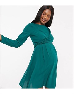 Зеленое платье мини с запахом и длинными рукавами ASOS DESIGN Maternity Asos maternity
