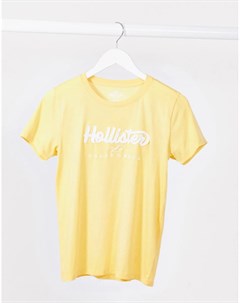 Желтая футболка с круглым вырезом и логотипом спереди Hollister