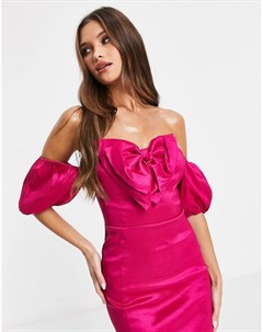 Розовое платье мини из тафты с бантом London Rare