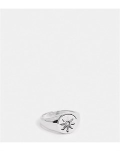 Эксклюзивное серебристое кольцо печатка с гравировкой в виде звезды DesignB London Designb london curve