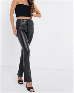Черные расклешенные брюки из искусственной кожи с высокой талией Na-kd