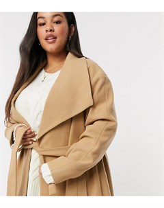 Бежевое удлиненное пальто с поясом ASOS DESIGN Curve Asos curve