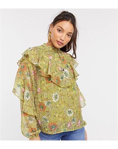 Зеленая блузка с оборками и цветочным принтом Vero moda tall