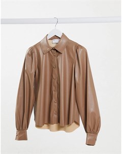 Светло коричневая рубашка из искусственной кожи с длинными рукавами Asos design