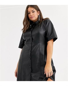 Черное платье рубашка мини из искусственной кожи с пуговицами ASOS DESIGN Curve Asos curve