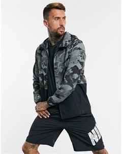 Серая куртка на молнии с камуфляжным принтом Nike training