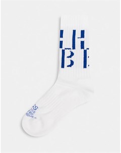Белые носки в рубчик с логотипом Boss