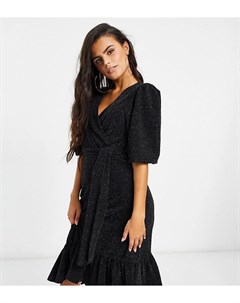 Черное блестящее платье миди с рукавами фонариками Y A S Petite Scarlet Y.a.s petite