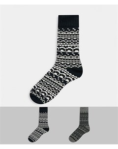 Комплект из двух пар серых носков с узором Selected homme