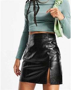 Черная юбка мини из искусственной кожи с боковым разрезом Naanaa