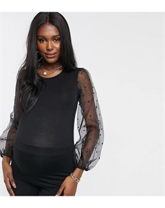 Черная блуза с сетчатыми рукавами из органзы добби Mamalicious Maternity