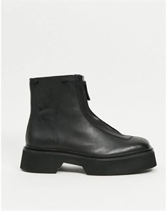 Черные кожаные ботинки челси на толстой подошве с молнией спереди Asos design