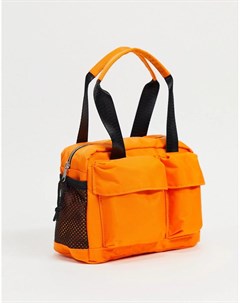 Миниатюрная сумка тоут из оранжевого нейлона с несколькими отделениями и деталями из сетки Asos design